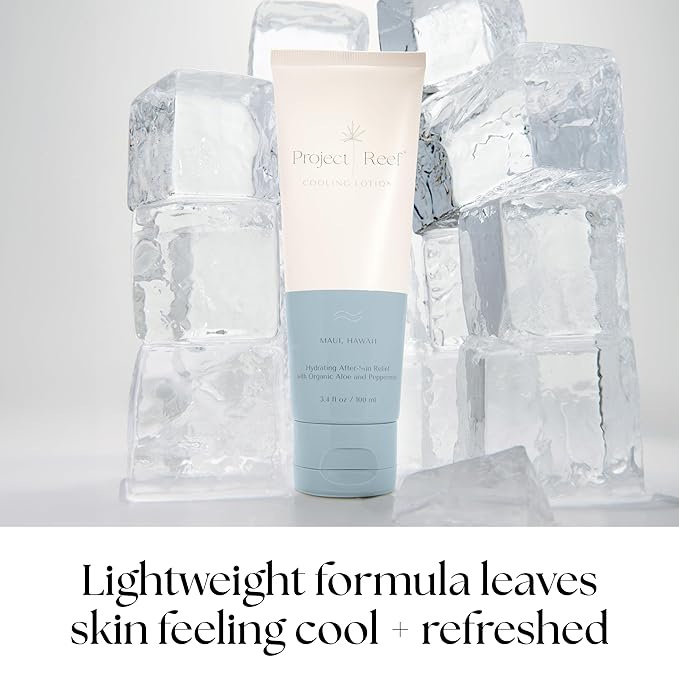 Project Reef After Sun Cooling Lotion w/Organic Aloe Vera, Peppermint, Shea Butter, Vitamin E - Natural Vegan Sunburn Relief, Aftersun Care