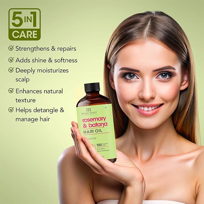 Botanic Hearth 100% Pure Rosemary Batana Oil For Hair Growth | Infused with Biotin, Jojoba & Castor Oil | Hair Oil Repairs Dry Damaged Hair, Strengthening, Healthier - Hair Tonic, 2.0 fl oz