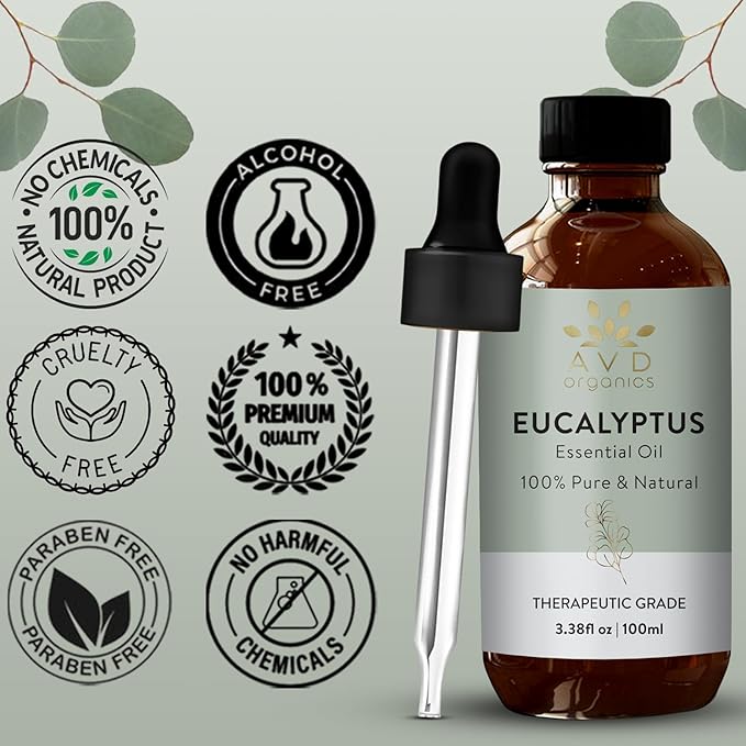Eucalyptus Essential Oil 100ml | 100% Natural and Pure USDA Organic Eucalyptus Oil | Diffuser Aromatherapy Skin & Hair | 3.38fl oz