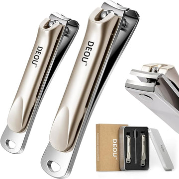 DEOU 3-in-1 Professional Nail Clipper Set - Stainless Steel Large/Medium Flat-Edge Clippers with Built-in Nail File, Champagne-Colored Nail Care Tools, Exquisitely Gift-Packaged for Home & Travel Use