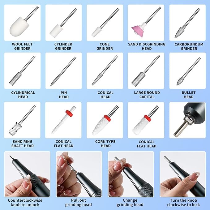 Portable Electric Nail Drill Cordless,35000 RPM Electric Nail File with Holder,Rechargeable Nail Drill E Filer for Nails,Electric Nail Buffer Nail Filer Electric Tool for Women (White)