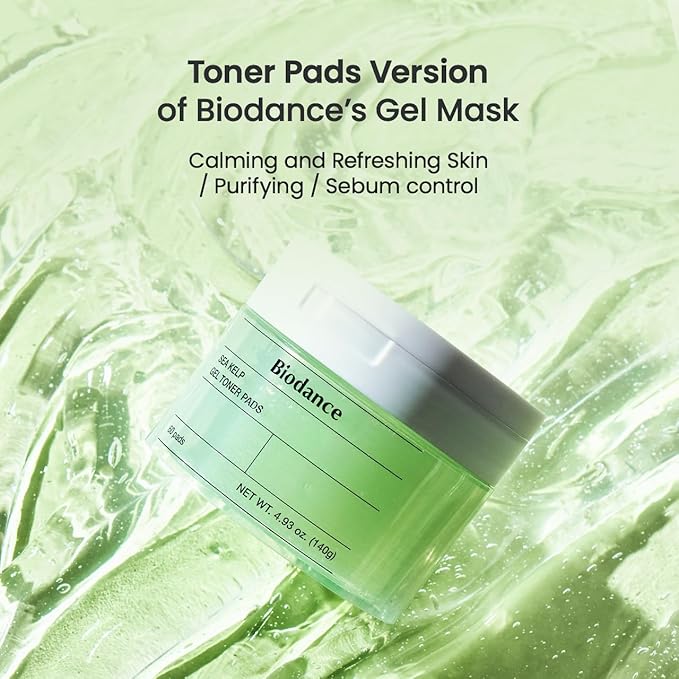 Biodance Sea Kelp Gel Toner Pads, Calming, Soothing, Sebum Control, Hydrating | 4.93 fl.oz.(140g), 60Pads