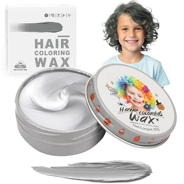 Temporary Silver Gray Hair Color Wax for Kids, Women Men Colored Hair Styling Mud, Girl Boy Teens Washable Gray Style Dye, DIY Instant Hair Coloring Gel Cream for Cosplay Halloween Children's Day
