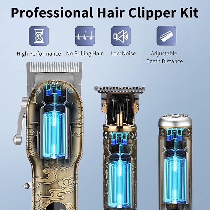 Hair Clippers for Men,Professional Hair Cutting Kit,Cordless Barber Clipper and T-Blade Beard Trimmer Set (Gold-1)