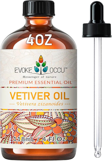 EVOKE OCCU Pure & Natural Vetiver Essential Oil for Skin, DIY, Candle and Soap Making - 4 Fl Oz