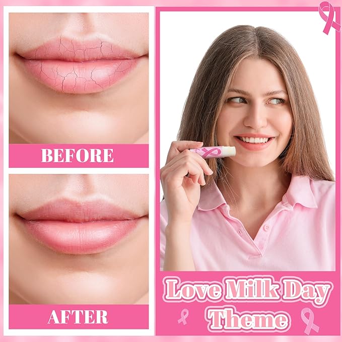 25 Pack Breast Cancer Awareness Accessories Gifts Bulk Lip Balms Favors Pink Ribbon Lip Balms Favors Breast Cancer Awareness Month Support Party Items Decorations for Women Men Survivors