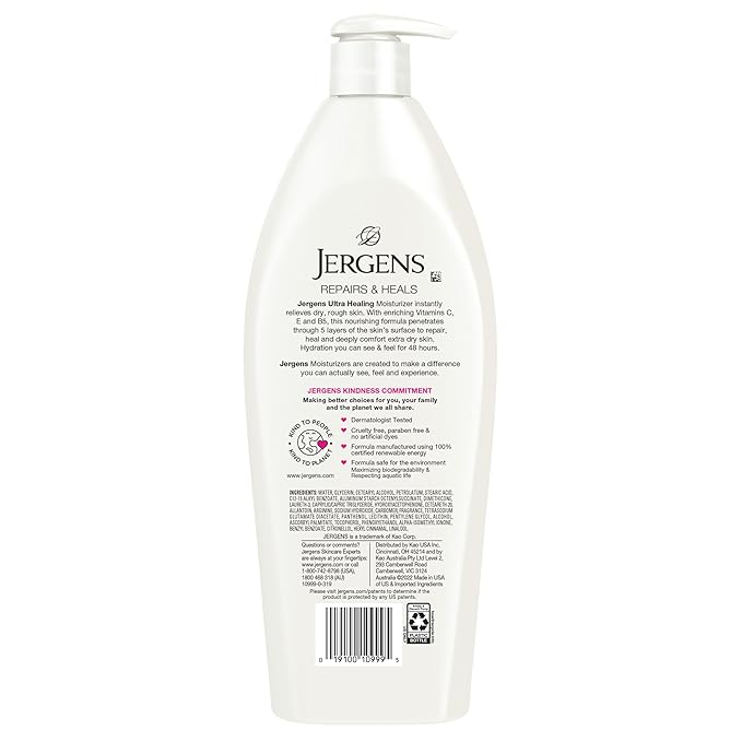 Jergens Ultra Healing Dry Skin Moisturizer, Body and Hand Lotion, for Absorption into Extra Dry Skin, 21 Ounce, with HYDRALUCENCE blend, Vitamins C, E, and B5
