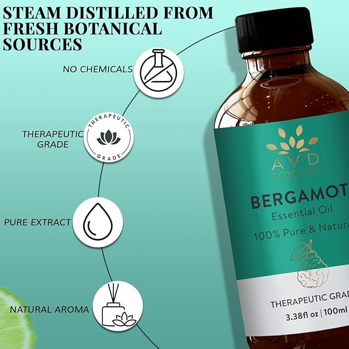 Bergamot Essential Oil for Diffuser | 100% Pure & Natural Bergamot Oil | for Skin Aromatherapy Home Fragrance Soap & Candle Making| 3.38 fl. Oz