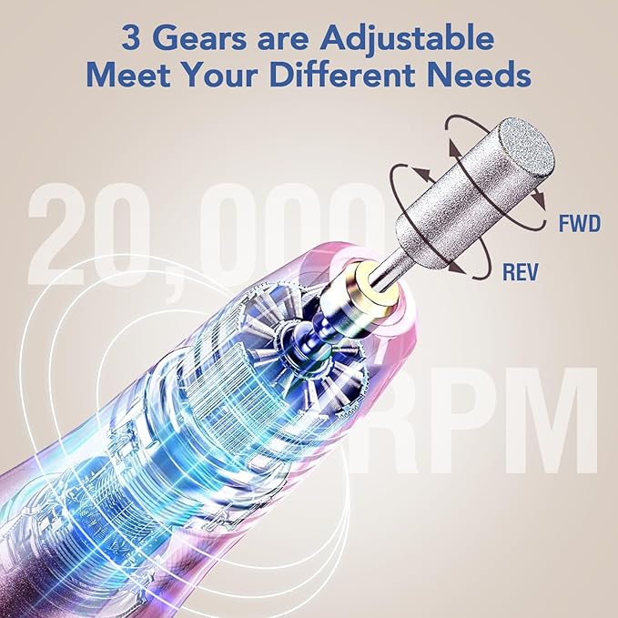 Mfish Professional Nail Drill Kit, Electric Nail File for Acrylic/Gel Nails,12 Bits, Adjustable Speeds, Portable Cordless Electric Nail Tools for Home & Salon Use