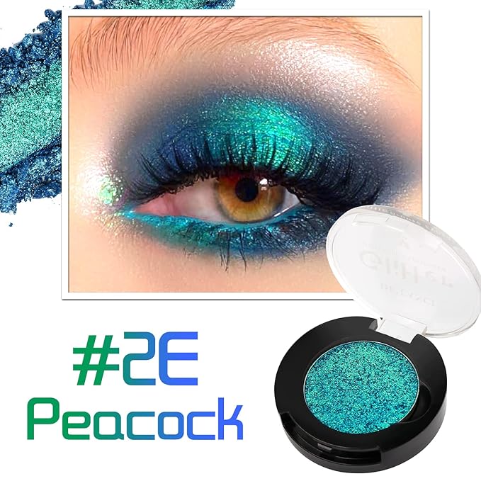 DE'LANCI Duo Chrome Green Eyeshadow Single, Multichrome Green Glitter Eye Shadow Intense Pigmented, Metallic Emerald Shimmer Blue Peacock Teal Eyeshadow for Festival Everyday Eyes Makeup, Long-Lasting