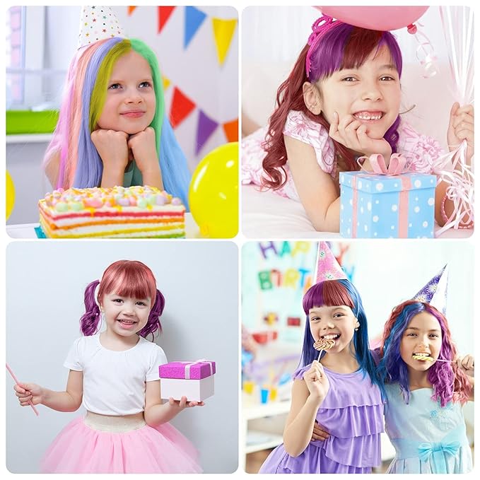 New Hair Chalk Comb Temporary DIY Hair Color for girls kids age 4 5 6 7 8 9 10 Washable Hair Chalk for Children's Day Birthday Cosplay (Blue, Yellow, Purple, Red, Green, Pink)