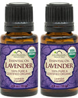 US Organic 100% Pure Lavender Essential Oil, Directly sourced from Bulgaria, USDA Certified Organic, Undiluted, for Diffuser, Humidifier, Massage, Skin, Hair Care, Non GMO, 15 ml 2 Pack