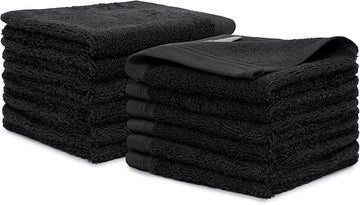 100% Cotton Washcloths Set 13” x 13” | Black Towels | Set of 18 Ultra Soft and Highly Absorbent Washcloths Sets for Bathroom, Gym, Hotel, Spa | Machine Washable Face Towel