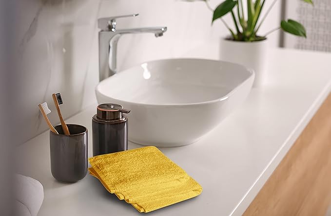 Softolle 100% Cotton Washcloths 60 Pack (12x12 Inches) Soft, Highly Absorbent Washcloth, Face Towels, Wash Cloths for Face, Ring Spun, Bulk Pack (Yellow)