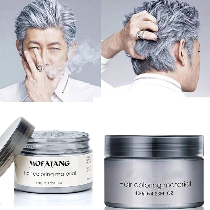 Temporary Hair Color Wax,Hair Spray Color, Hair Wax Color 4.23 oz, Easy Washout Temporary Hair Dye for Halloween,Cosplay, Party (Gray, 4.23)