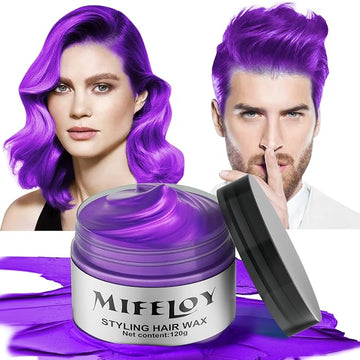 Purple Temporary Hair Color Wax, Instant Natural Violet Hairstyle Cream Dye, Washable Styling Pomades for Girls Women Youth, Disposable Coloring Mud for Party Cosplay DIY Halloween