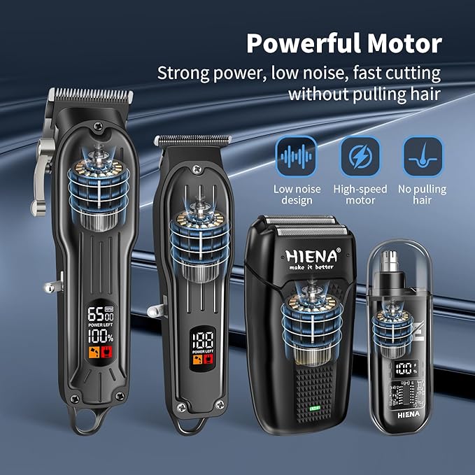 Professional Hair Clipper Kit, Rechargeable Cordless Barber Kit and Hair Cutting Set, Electric Foil Shavers and Beard Trimmers, Ear, Nose Hair Trimmer Set & Facial Grooming Tool (Black)