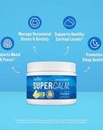 Nello Supercalm Powdered Drink Mix Tub, Cortisol Reducer* and Sleep Aid Supplement, L Theanine, Ksm-66 Ashwagandha, Magnesium Glycinate, Vitamin D 3, No Sugar, Non GMO, On The Go, 30 Ct, Lemon Lime