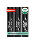 Moroccan Magic Organic Peppermint Eucalyptus Lip Balm 3 Pack | Ultra-Hydrating Argan & Essential Oil Lip Moisturizer + Vitamin E | Natural Mint Chapstick for Dry Lips | Non-Toxic | Organic Lip Balm