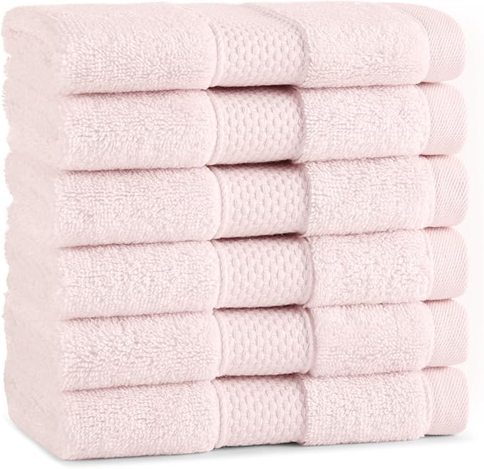Aston & Arden Egyptian Wash Cloths - Pack of 6 - Oversized Ultra Soft Thick & Absorbent, 100% Ringspun Egyptian Cotton Bathroom Towel for Spa, Hotel, 600 GSM, 13 x 13 in, Pink