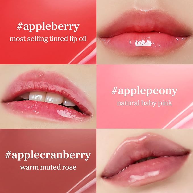 NOONI Korean Lip Oil Gift Set - Apple Seed Lip Oil Trio | Korean Lip Stain Long Lasting Hydration, Moisturizing, Glowing Korean Lip, Plumping, Gift for holiday, Christmas, 0.12 Fl. Oz. x 3ea