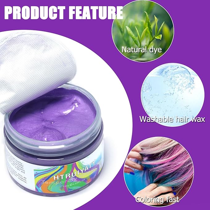 Temporary Purple Hair Color Wax,Natural Hair Spray Color Washable For Kids Women Men For Dark Light Hair Hairstyle Cosplay Halloween Party Christmas Diy Hairstyle