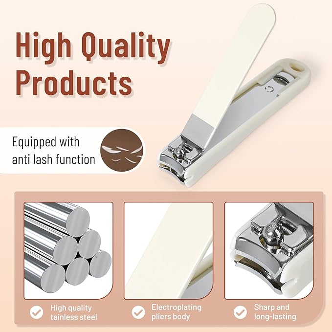 Nail Clippers and Beauty Tool Portable Set, Cuticle Nail Care Tools, 7pcs Stainless Steel Grooming Kit, Suitable for Home, Workplace, Outdoor Travel, Gift Giving, Salon., Beige+Brown