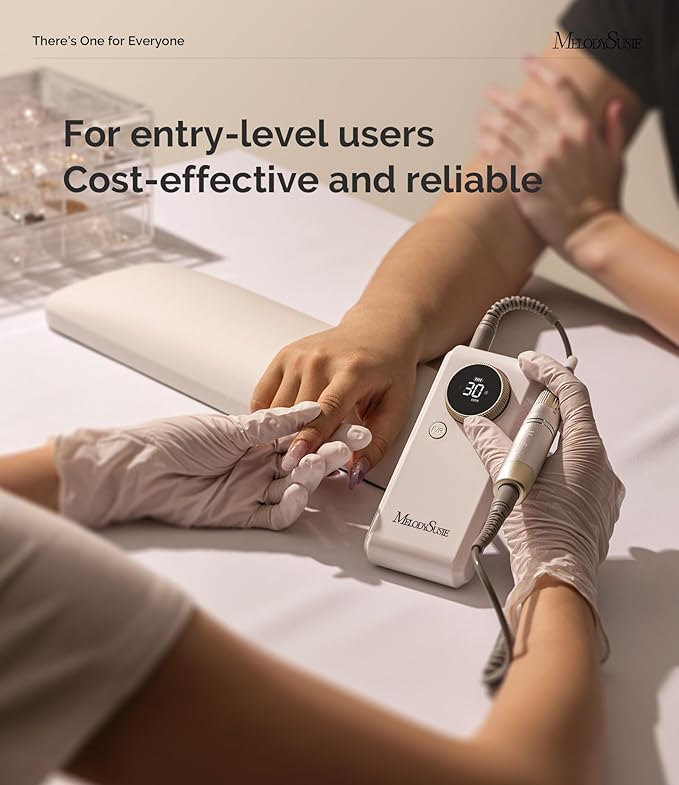 MelodySusie 2 in 1 Professional Nail Drill, 30000 RPM SC330G Electric Nail File with Kickstand for Gel Nails Polishing Removing, Portable Cordless Nail Efile for Manicure Pedicure at Home & Salon,Gold