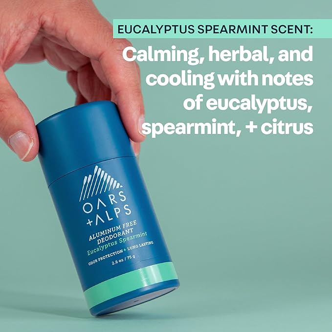 Oars + Alps Deodorant for Men & Women, Aluminum Free Deodorant for Men, Dermatologist Tested, Clean Ingredients, Vegan, Long Lasting, Odor Protection, Eucalyptus Spearmint, 2pk