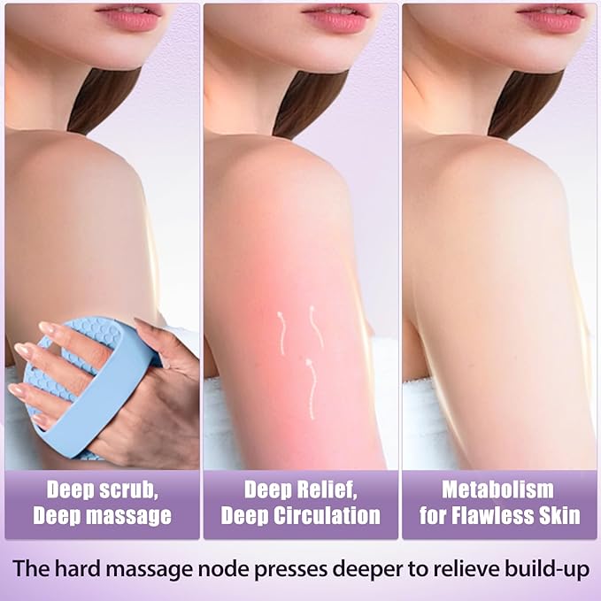 Lymphatic Drainage Silicone Body Scrubber for Shower - Exfoliating Silicone Loofah with Zinc Infused and Stiff Massage Nodes，for Improving Skin Health and Reduces Acne -Azure