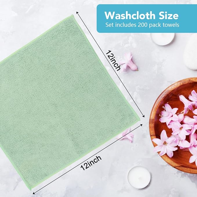 Orighty Wash Cloths Bulk Towels Set 200 Pack, Highly Absorbent and Soft Feel Microfiber Face Cloths, Multi-Purpose Washcloths & Hand Towels for Bathroom, Hotel, Spa, and Gym, 12x12 Inch, Multicolor