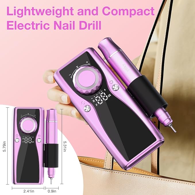 Electric Nail Files, 45000 RPM Professional Nail Drill for Acrylic Nails Gel, Adjustable Speed E File for Nails, Cordless Rechargeable Nail Drill Kit for Manicure Salon Home(Pink,Gift Box)