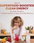 Pureboost Superfoods Clean Energy Booster, Energy Drink Mix Powder with 7 Organic Green Superfoods; Spirulina, Kale, Broccoli and Vitamins, Green Apple, Pineapple, Mango (Green Mojo, 30 Count)