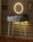 WinZo 24" Vanity Desk with Mirror and Lights, Small Makeup Vanity Table with 1 Storage Drawers, 3 Color Touch Screen Stylish Dressing Table for Small Spaces & Bedroom, Gray
