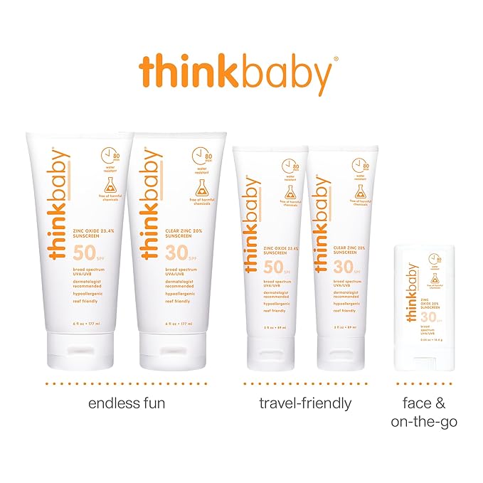 Thinkbaby SPF 50+ Baby Sunscreen, 3 Oz. – Safe, Natural Mineral Sun Cream for Babies - Water Resistant, Broad Spectrum UVA/UVB Sun Protection – Vegan Sunscreen for Kids