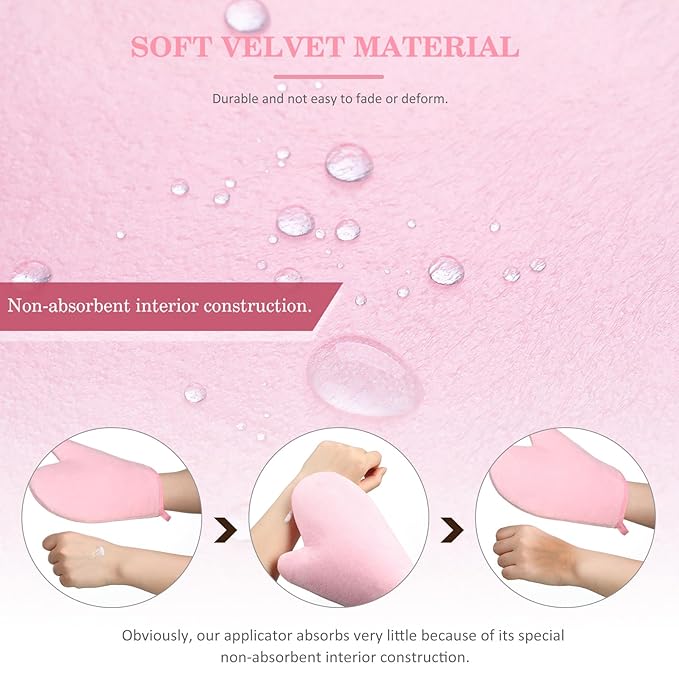 SATINIOR 4 Packs Self Tanning Mitt Applicators Double Sided Sunless Tanning Mittens Reusable Applicator Mittens Tanner Gloves with Thumb(Pink)