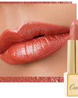 Oulac Coral Orange Lipstick for Women with Metallic 3D Shine Lightweight Hydrating Formula, High Impact Lip Color, Vegan Beauty, Full Coverage Lip Makeup, Christmas Gifts for Women, Be Happy(05)