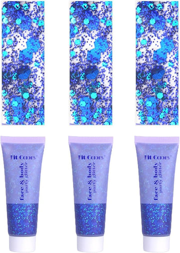 Face Body Glitter, Hair Glitter Sparkles Chunky Face Glitter Gel for Girls Makeup Singer Concerts Mermaid Festival Sequins Face Paint (3pc Blue)