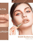 Oulac Color Rich Satin Lipstick - Nude Beige Full Coverage Lip Color, Creamy Silky-Smooth, Moisturizing, Satin Matte Finish, Infused With Shea Butter, Vegan & Clean Beauty, 4g, SG09 Buttercream
