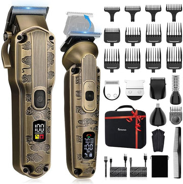 Professional Hair Clipper for Men Hair Cutting Kit Men's Beard Trimmer Hair Trimmer Shaver Cordless Barber Clippers and Trimmers Set Bronze