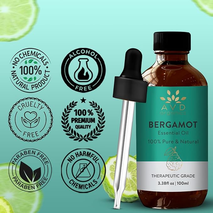 Bergamot Essential Oil for Diffuser | 100% Pure & Natural Bergamot Oil | for Skin Aromatherapy Home Fragrance Soap & Candle Making| 3.38 fl. Oz