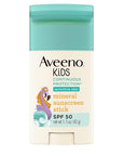 Aveeno Kids Continuous Protection Zinc Oxide Mineral Sunscreen Stick for Sensitive Skin, Face & Body Sunscreen Stick for Kids with Broad Spectrum SPF 50, Sweat- & Water-Resistant, 1.5 oz