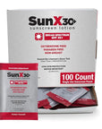 CoreTex Sun X 30+ SPF Individual Sunscreen Packets Travel Size - Bulk Pack of 100 Paraben, Oxybenzone, & Oil Free Broad Spectrum Sunscreen - No White Cast and Water Resistant Up to 80 Minutes