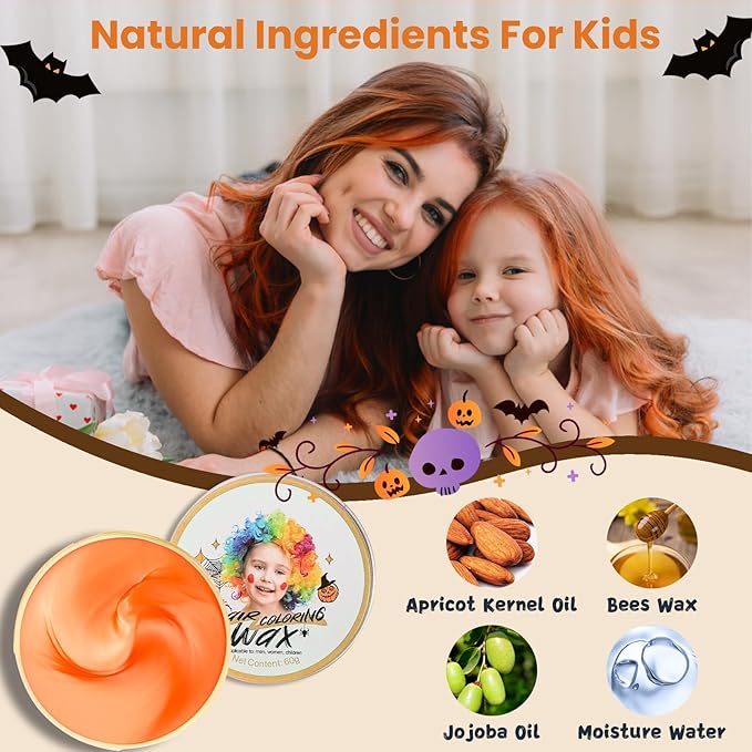 Temporary Orange Hair Color Wax for Kids, Women, Men - Washable Styling Mud, Instant Coloring Gel Cream for Girls, Boys, Teens - DIY Dye for Cosplay, Halloween, Children's Day