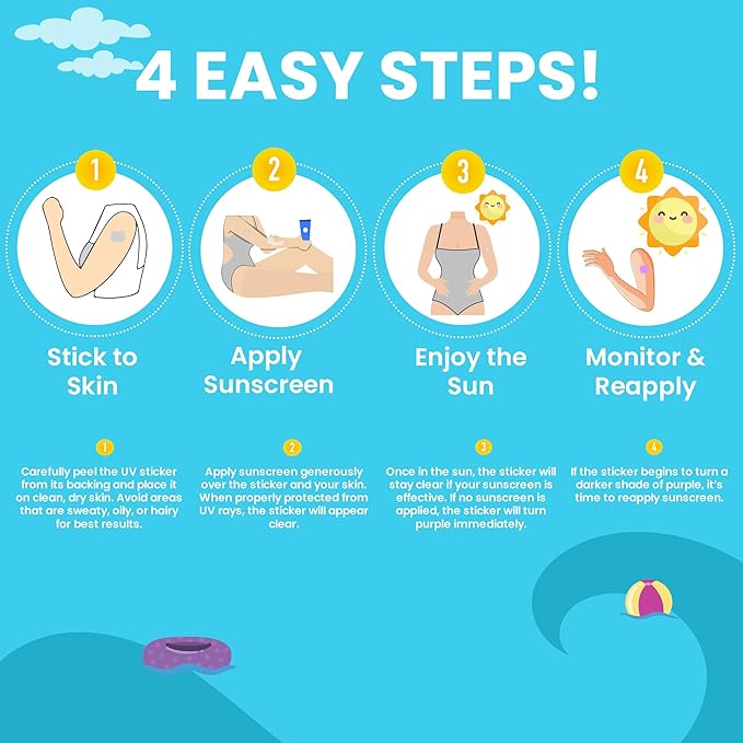 UV Buddy 28 Pack Bear Shaped UV Detection Stickers for Sunscreen - Fun Kid Friendly Sun Protection Reminder for Parents Adults | Waterproof Sunscreen Patch UV Patch Sunblock Stickers for Reapplying