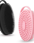 2 Pack Silicone Body Scrubber for Shower - Soft & Gentle Loofah Alternative for Sensitive Skin, Quick-Drying & Hygienic Body Wash Scrubber Brush for Women, Men & Kids (Black & Pink)