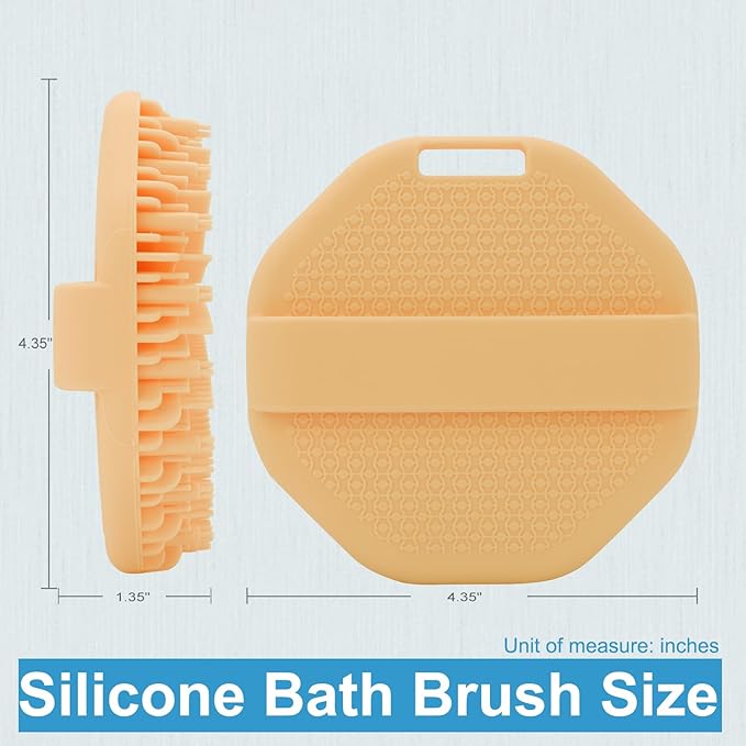 Silicone Body Scrubber，Exfoliating Body Scrubbers for use in Shower,Silicone Body Brush for Showering and Anti-Slippery Handles for All Skin Types(Orange)