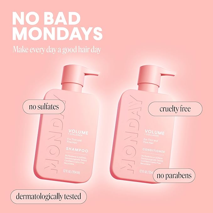 MONDAY HAIRCARE Volume Shampoo + Conditioner Set (2 Count) 12 oz. For Thin, Fine, and Oily Hair Made with Coconut Oil, Ginger Extract, and Vitamin E 100% Recyclable Bottle