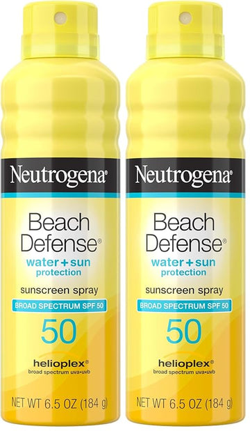 Neutrogena Beach Defense Sunscreen Spray SPF 50, Hawaii Reef Act 104 Compliant, Octinoxate & Oxybenzone Free, Broad Spectrum, Fast Absorbing & Lightweight, Face and Body Sunscreen, 6.5 Oz (Pack of 2)