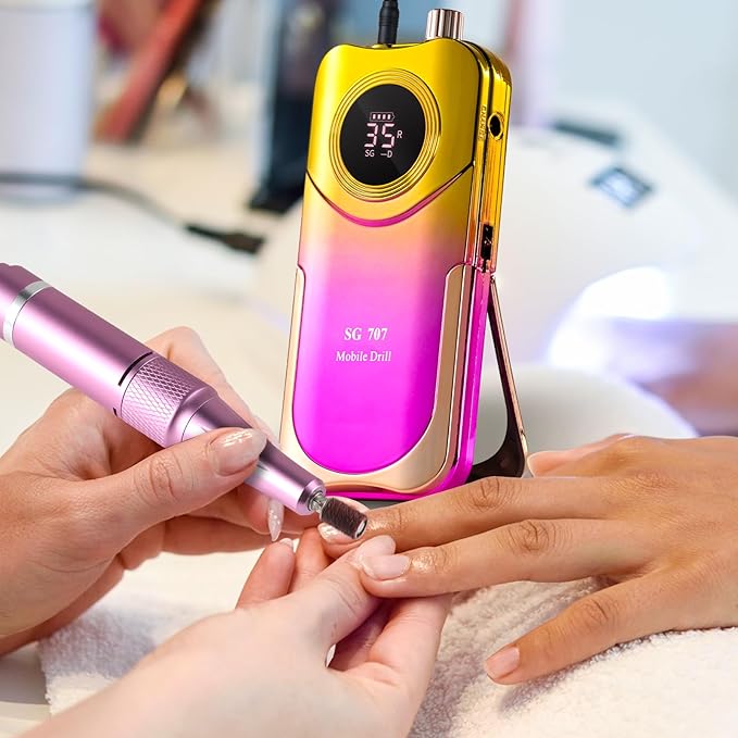 Portable Electric Nail Drill Cordless,35000 RPM Electric Nail File with Holder,Rechargeable Nail Drill E Filer for Nails,Electric Nail Buffer Nail Filer Electric Tool for Women (Gradient Purple Gold)